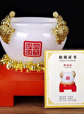 聚宝盆摆件玉石工艺品 元宝金蟾 家居客厅收银台装饰工艺礼品