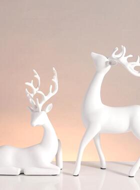 黑白色麋鹿一对软装轻奢风家居装饰工艺品酒柜电视柜鹿摆件