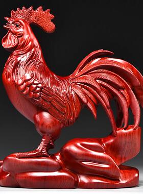 红木大公鸡装饰品实木生肖公鸡吉祥物木制家居装饰红木工艺品
