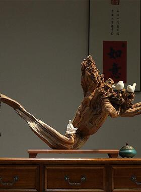 中式禅意根雕摆件天然原木风化枯木树根酒店茶室玄关侘寂风装饰品