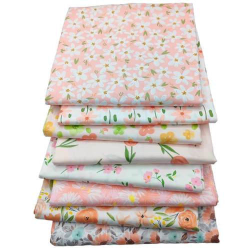 新品全棉斜纹印花布料DIY手工拼布春夏粉色花系纯棉碎花床品面料 - 图1