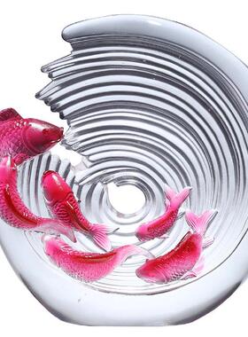 高端琉璃艺术品如鱼得水锦鲤鱼摆件水晶工艺品乔迁新居礼品送朋友