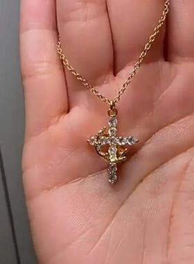 Rotatable Crown Cross Necklace AZircon Gold Silver 50cm Leng