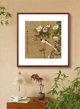 荷花牡丹玄关挂画新中式花鸟鸳鸯餐厅茶室装饰画书房画花卉墙壁画