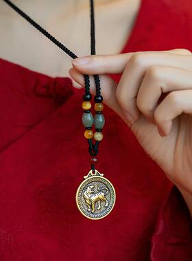 黄铜十二生肖复古项链长款吊坠民族风本命年毛衣大日如来属兔龙