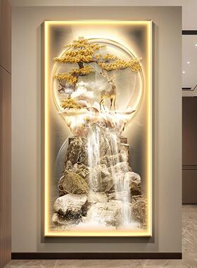 新中式轻奢山水风景装饰画玄关山水福禄挂画有框画装饰品可定制