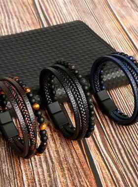 High Quality Leather Bracelet Men Classic Fashion Tiger Eye