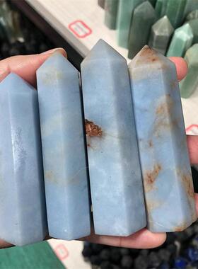 天然原石天使石六棱摆件天然水晶石英塔水晶棒装饰摆件
