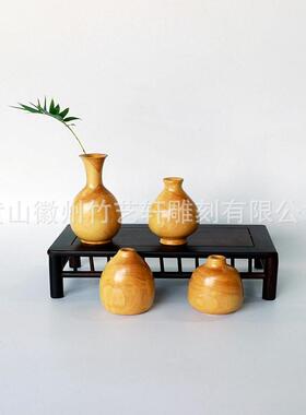 黄杨木质花中式手作花器插花实木复古花插茶馆书房桌面干花摆