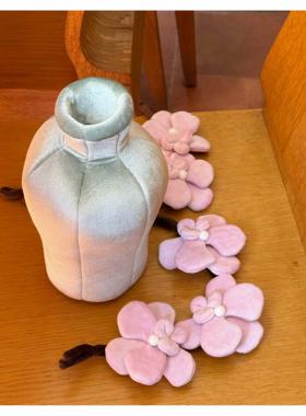 Séni《翠术玉t兰》艺花瓶布艺摆件蝴蝶仿真花毛绒花兰束家居YPB