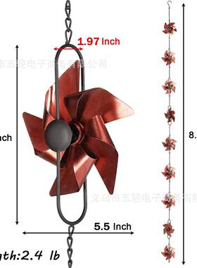 户外花园的沟渠链排水管排水管，功能性和装饰性的更换挂雨链风车