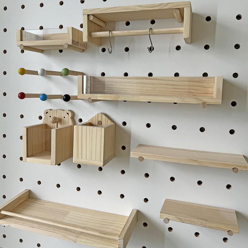 Solid wood hole board accessories storage rack custom hook matchstick round hole wooden stick laminate partition wooden