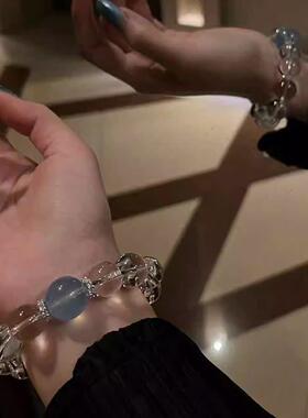 珠正精宗新款白水晶手串海蓝宝手A#855994链女手工串轻民族风简约