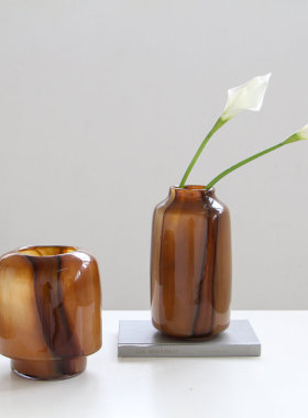 中古玻璃花级感摆件客厅插花餐桌复古水培器皿意式极简花器