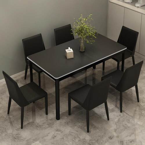 黑色岩板餐桌椅组合轻奢现代简约小户型极简家用网红长方形吃饭桌 - 图0