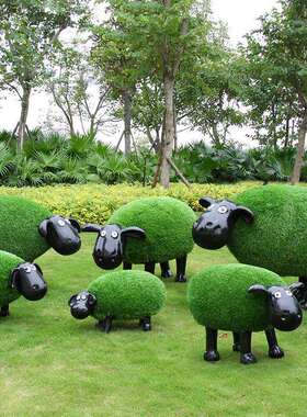 林园售楼部景观小品卡动璃小羊物植草羊装饰品户外庭院草地玻钢通