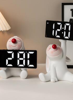 创意兔子时钟摆件数字智能小闹钟儿童节礼物电子钟卧室摆台式钟表
