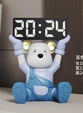 背SKD6082带熊摆件进电门入户客厅关玄装饰闹钟品卧室乔迁礼品桌