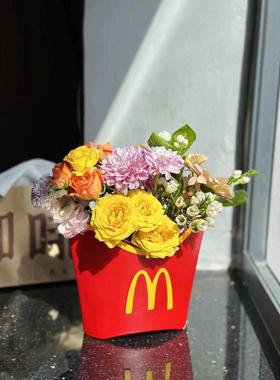 麦当劳大薯花瓶客厅桌面餐桌鲜花花束装饰摆件麦门插花红色大口径