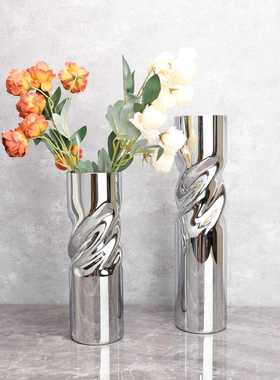 新中式电镀玻璃螺旋花器摆件样板房茶几客厅餐厅桌面花瓶装饰品