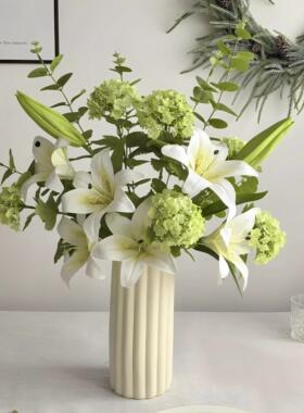 彷真花百合高档3D装饰花假花客厅摆设餐桌轻奢高端花艺花束摆件