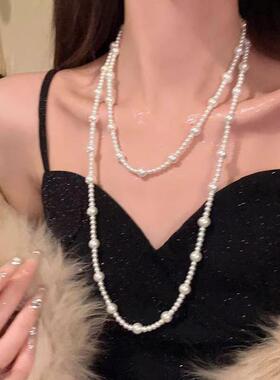 多种戴法~长版叠戴珍珠项炼女小众高级感颈炼轻奢气质锁骨链配饰