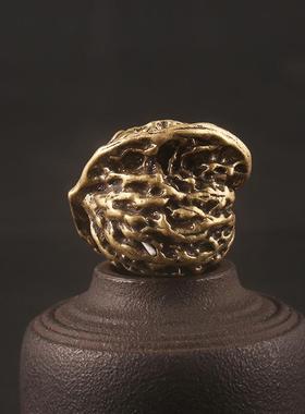 复古黄铜实心大号核桃手把件把玩文玩镇纸可加扣做挂件铜工艺品