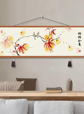 新中式国客厅装208饰画中风花开富贵横版发背景壁画卧室床墙头挂