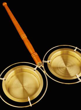 铜木柄单双铛子打击乐器家用念经助念档子长柄铜铛子引庆佛堂用品