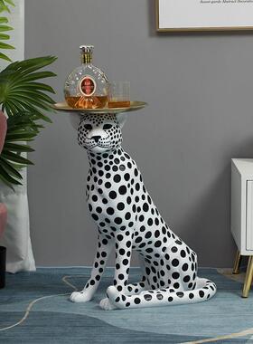 招财大型落地金钱豹客厅摆件家居装饰品高端轻奢玄关托盘乔迁礼品