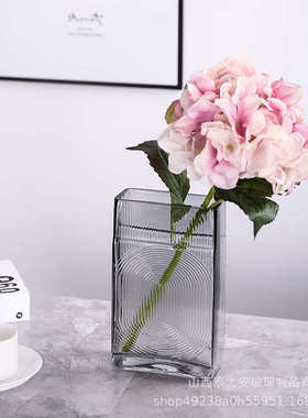 创意方形指纹玻璃花瓶人工吹制台面花瓶桌面摆件