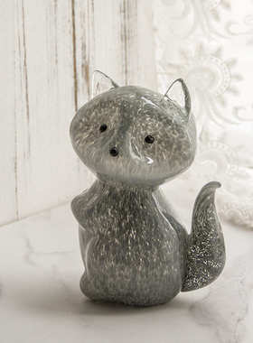 简约北欧创意手工琉璃灰色小狐狸玻璃摆件软装家居酒柜陈设装饰品