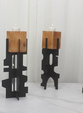 现代轻奢金属实木烛台蜡烛样板房售楼处艺术装饰摆件酒店会所民宿