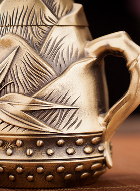 式制铜zsch001器黄铜竹笋壶茶壶茶具摆件夫功茶道中小茶壶品金属