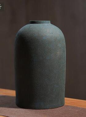 高档做旧粗陶花瓶干花厅插花艺新装中式禅意陶瓷家罐居饰陶餐桌客