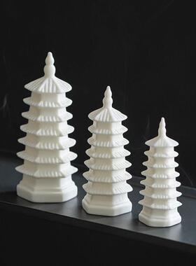 陶瓷手工艺品小摆件家居园艺造景覆古装饰品配件搭配建筑物文昌塔