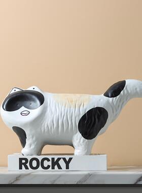 抽象卡通彩绘手绘猫咪陶瓷摆件儿童房电视柜展示柜玄关柜软装饰品