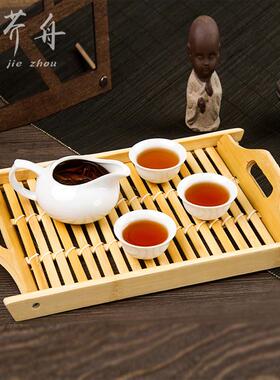 长方形托盘竹编制品饺子盘茶杯茶具实木端盘日式仿古面包篮馒头筐