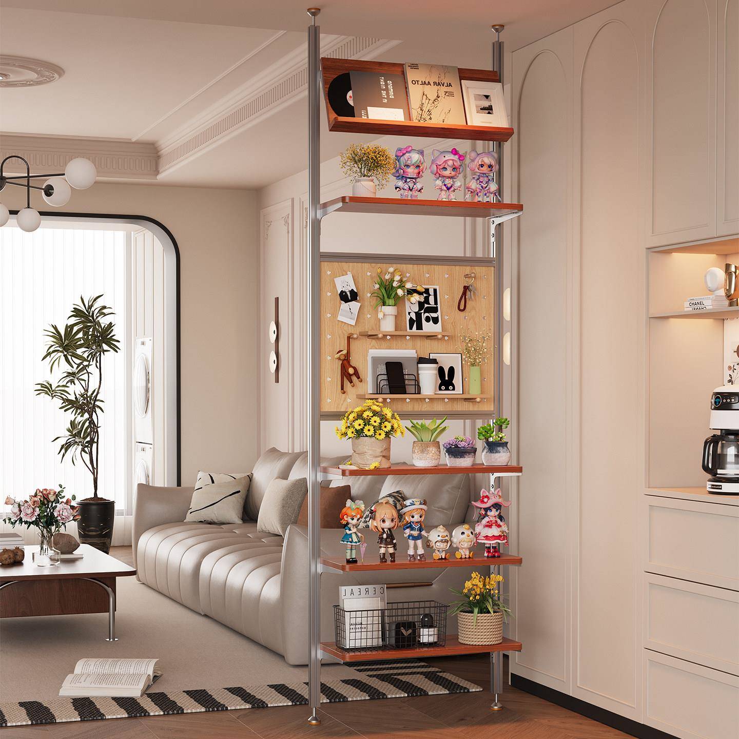 Top-of-the-ground storage rack solid wood entrance partition aluminum profile hole board optical axis storage rack wooden storage rack