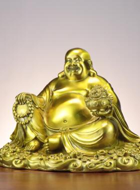 铜弥勒佛 大肚弥勒 聚宝盆笑佛 家居店铺供奉神像摆件 聚宝盆佛