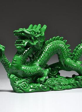 绿色木质飞龙摆件木雕刻制青龙十二生肖木龙吉祥物装饰实木工艺品