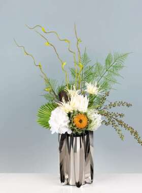 轻奢仿真花艺不锈钢花器整体客厅摆件电视柜餐桌茶几样板间装饰品