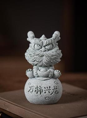 青砂吉祥物万事兴隆茶宠摆办件家居666666客石厅公茶桌面饰鱼缸盆