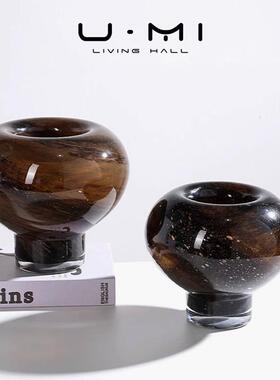 U Mi LIVING · 圆蘑 | 花瓶大理石纹大肚中古花瓶轻奢插花摆件