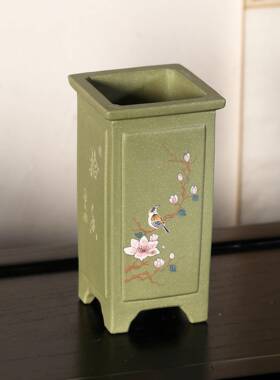 紫砂花盆陶瓷盆景盆苏玲名家盆正方形四方刻绘手绘兰花盆兰盆
