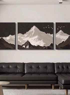 F黑白现代简约客厅装饰画背有靠山沙发背景墙挂画大气三联组合壁