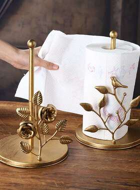 跨境新款厨房轻奢纸巾架玫瑰造型艺术卷纸架多功能金属收纳架