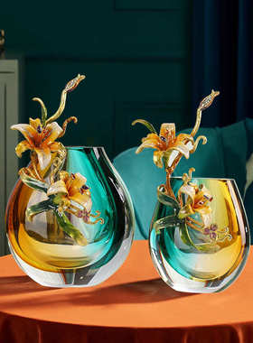 客厅电视柜高端花瓶彩琉璃装饰品高档摆件玄关柜珐琅装饰品工艺品