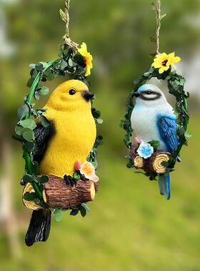 创意动物摆件庭院装饰摆件户外阳台树上小鹿荡秋千花园挂件挂饰