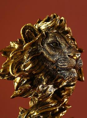 好看的摆件高端大气上档次摆件北欧树脂百兽之王狮子头客厅书柜电